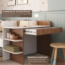 Ver mais imagens de Cama de Solteiro Funcional Infantil com Escrivaninha e Cama Auxiliar 100% MDF Premium Helena Branco/Castanho