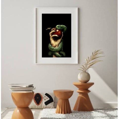 Quadro Fruto Proibido- Serpente Maçã 24x18cm:madeira Branca