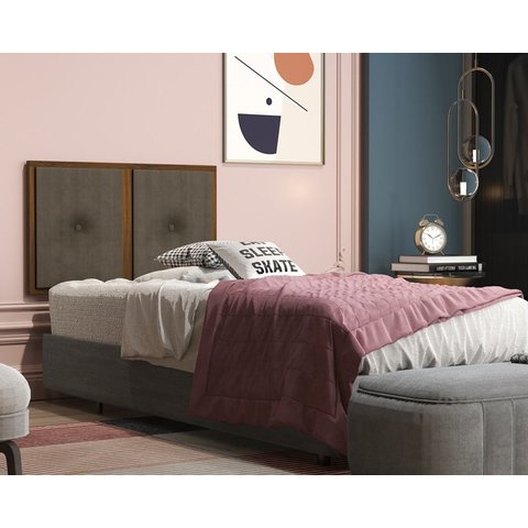 Painel Cabeceira Box Solteiro 0,90 Detalhe Madeira Suede Marrom - Comprar Moveis em Casa