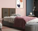 Ver imagem 1 de Painel Cabeceira Box Solteiro 0,90 Detalhe Madeira Suede Marrom - Comprar Moveis em Casa