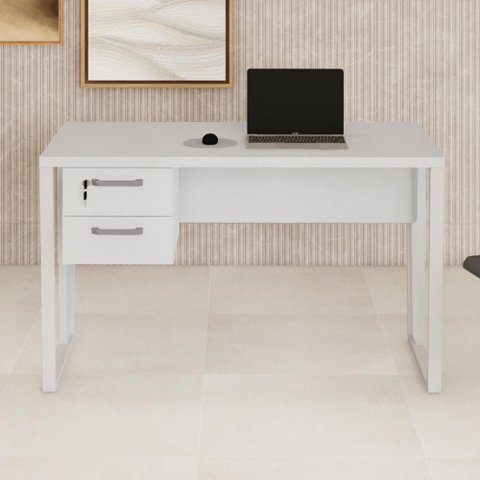 Mesa Escrivaninha Industrial 120cm Tampo 30mm com 2 Gavetas Pés em Metal F5 Office Cor:Cinza