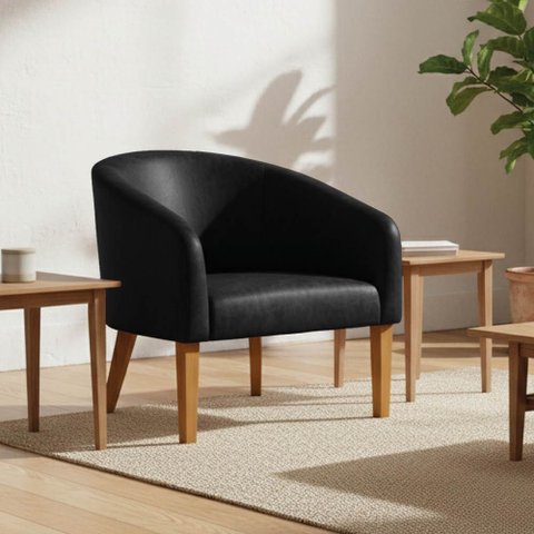 Poltrona Sala Decorativa Stella Pé Madeira Trapézio Castanho Sintético Pu Preto D03 - D’Rossi