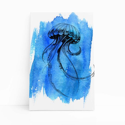 Água Viva Azul Arte Minimalista Quadro Canvas 60x40cm