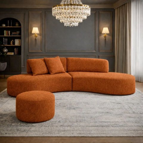 Sofá e Puff Orgânico Virginia 200cm Sala Bouclé: Terracota
