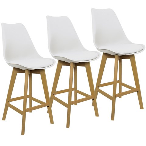 Kit 3 Banquetas Monty Leda Luisa Saarinen Alta Base Fixa Madeira