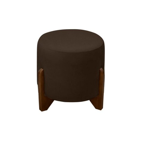Puff Banqueta Decorativo Luiz Pés de Madeira Linho Marrom do Lar Móveis e Decoração