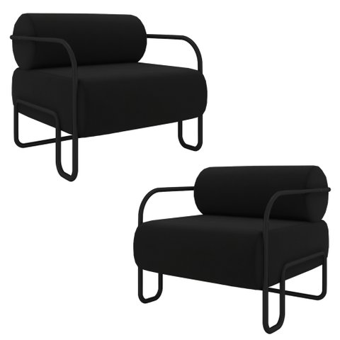 Kit 2 Poltronas Decorativas Sala de Estar Polatsk Base Industrial de Ferro Veludo Preto G33 - Gran B