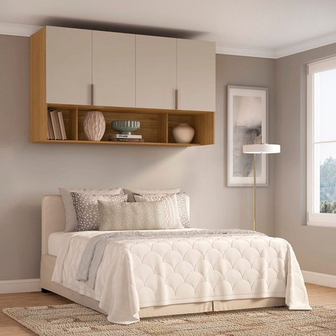 Armário Aéreo Modulado para Quarto 4 Portas 150cm 100% MDF Clean Altezza