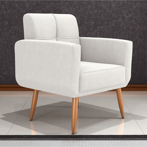 Poltrona Malaga Bouclé Bege 69cm com Espuma D20 para Sala Quarto e Recepção