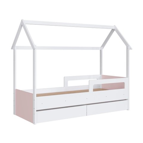 Cama Infantil Montessoriana Gavetões Inferiores 201X95cm Branco/Rosa