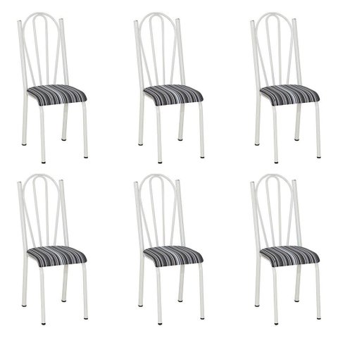 Kit 6 Cadeiras de Cozinha Alasca Estampado Listrado Pés de Ferro Branco - Pallazio
