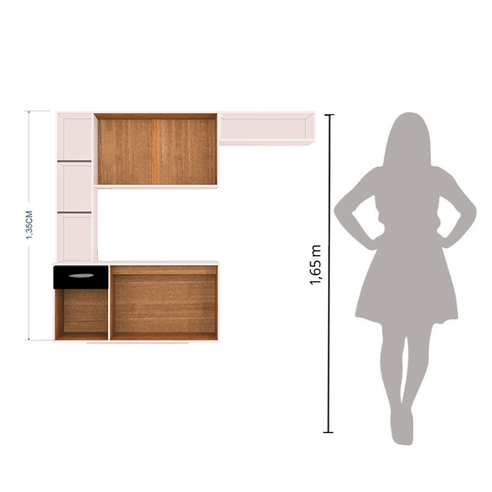 Armário de Cozinha Compacta Suspensa Preta/Branco Poquema Isis 163X135X35 - 7