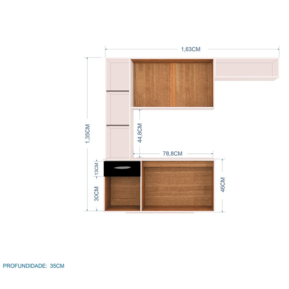 Armário de Cozinha Compacta Suspensa Preta/Branco Poquema Isis 163X135X35 - 6