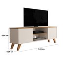 Ver imagem 3 de Rack Bancada Tv até 58 Polegadas Pés Madeira Portas Nichos Helena:off White/nature