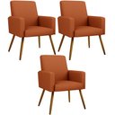 Ver imagem 1 de Kit 03 Poltronas Decorativa Para Sala De Estar Maria W01 Pés Palito Tecido Terracota - Lyam Decor