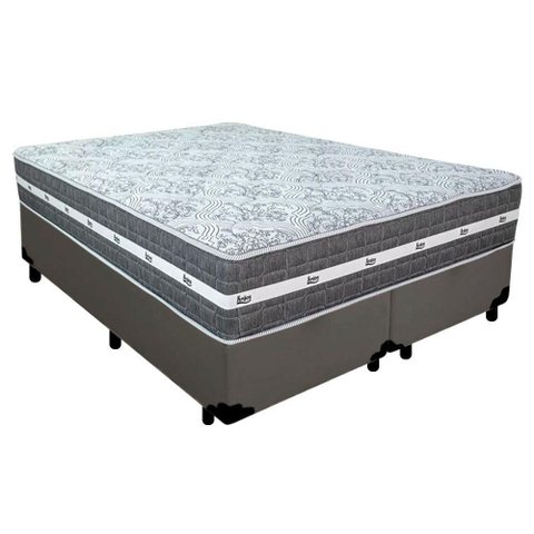 Cama Box Casal Bipartido Sintético + Colchão Anjos Black Graphite Molas Ensacadas 138x188x64cm