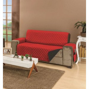 Protetor Para Sofá De 4 Lugares Com Assento de 2,20M Microfibra Dupla Face Manu - Vermelho Com Preto