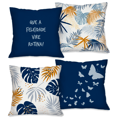 Kit com 4 Capas para Almofadas Decorativas que a Felicidade Vire Rotina