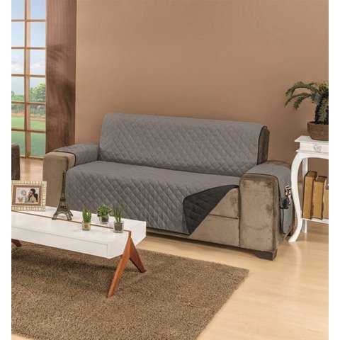 Protetor Para Sofá De 04 Lugares King Com Assento de 2,40M Microfibra D. Face Manu - Cinza Com Preto