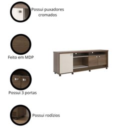 Rack para Tv até 75 Polegadas Dallas com 3 Portas e Rodízios Lukaliam - 4