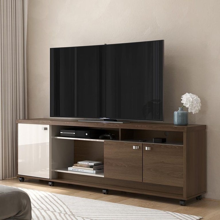 Rack para Tv até 75 Polegadas Dallas com 3 Portas e Rodízios Lukaliam