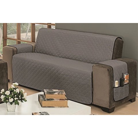 Protetor Impermeável Para Sofá De 04 Lugares Com Assento de 2,20M Dupla Face Manu - Cinza Com Preto