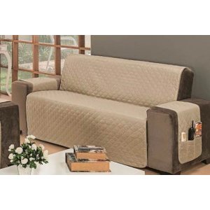 Protetor Impermeável Para Sofá De 04 Lugares King Com Assento de 2,40M D Face Manu - Cáqui Com Palha