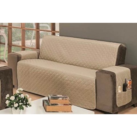 Protetor Impermeável Para Sofá De 04 Lugares King Com Assento de 2,40M D Face Manu - Cáqui Com Palha