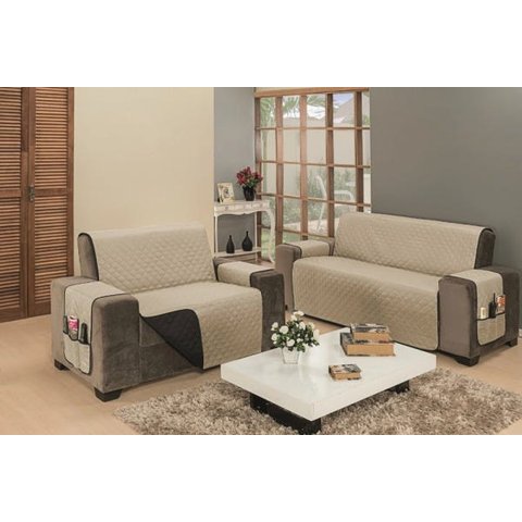 Protetor Impermeável Para Sofá De 04 Lugares King Com Assento de 2,40M D Face Manu - Cáqui Com Preto