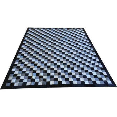 Tapete de Couro Tricolor Preto Branco Cinza 2,00x2,50 com Bordas