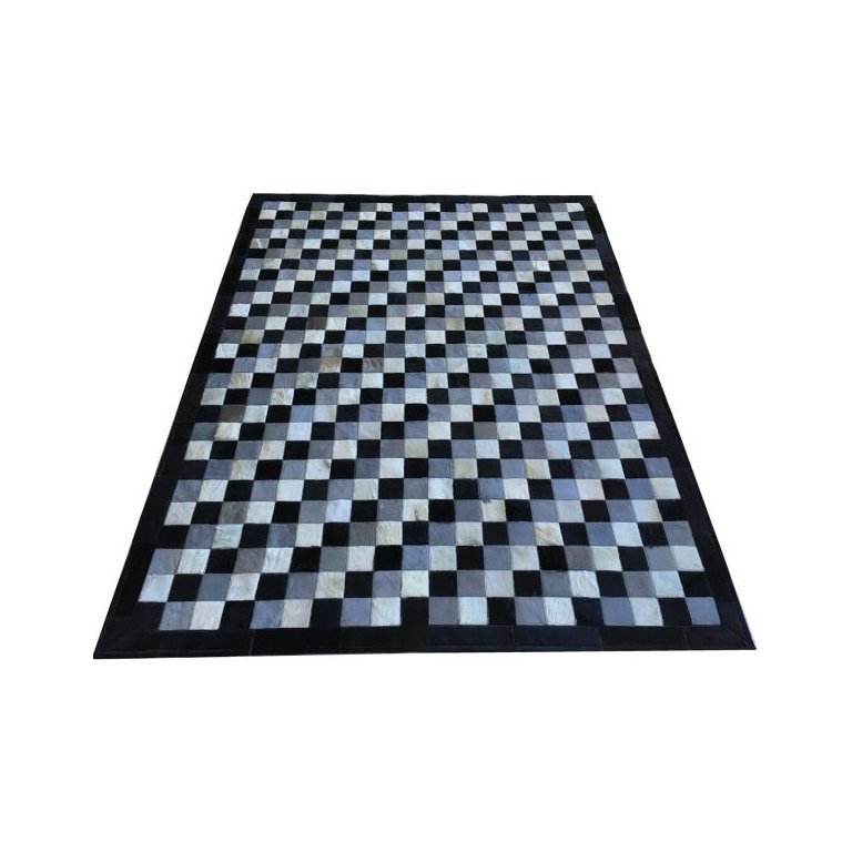 Tapete de Couro Tricolor Preto Branco Cinza 1,50x2,00 com Bordas
