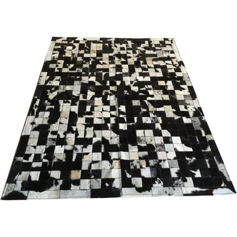 Tapete de Couro Preto e Branco Malhado 1,50x2,00 com Bordas