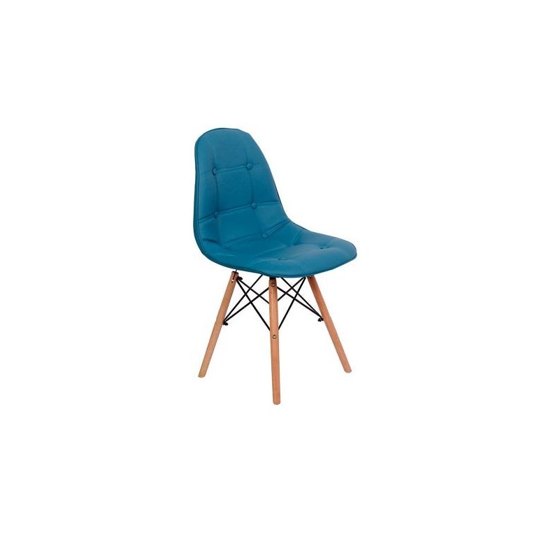 Cadeira Dkr Charles Eames Wood Estofada Botonê - Turquesa