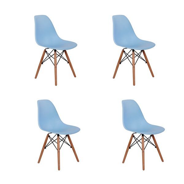 Kit 4 Cadeiras Charles Eames Eiffel Wood Base Madeira - Azul Claro - 1