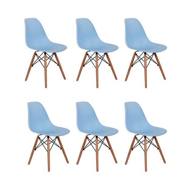 Kit 6 Cadeiras Charles Eames Eiffel Wood Base Madeira - Azul Claro - 1