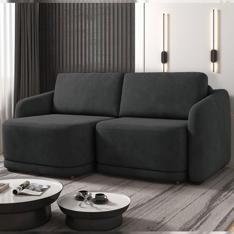 Sofá Cama Modulado Retrátil e Reclinável Varsóvia 216cm Veludo Cinza Chumbo G33 - Gran Belo