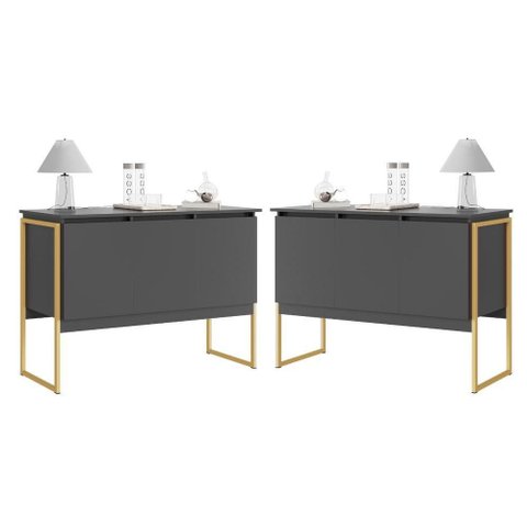 Conjunto Buffet Solar Nobre 3 Portas MDP Preto Dourado Casah
