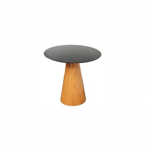 Mesa Lateral Cone Redonda 51cm Tampo Laqueado Base Laminada Em Madeira Freijó Preto