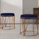Ver imagem 2 de Kit 03 Puffs Decorativo Aramado Bronze Zaya L02 Suede Azul Marinho - Lyam Decor