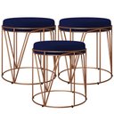 Ver imagem 1 de Kit 03 Puffs Decorativo Aramado Bronze Zaya L02 Suede Azul Marinho - Lyam Decor