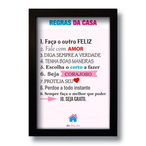Quadro Decorativo Frase Regras da Casa 33x43 cm