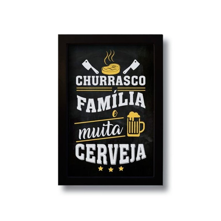 Quadro Decorativo Frase Churrasco Família Cerveja 33x43 cm Quadro Decorativo Frase Churrasco Família Cerveja 33x43 cm