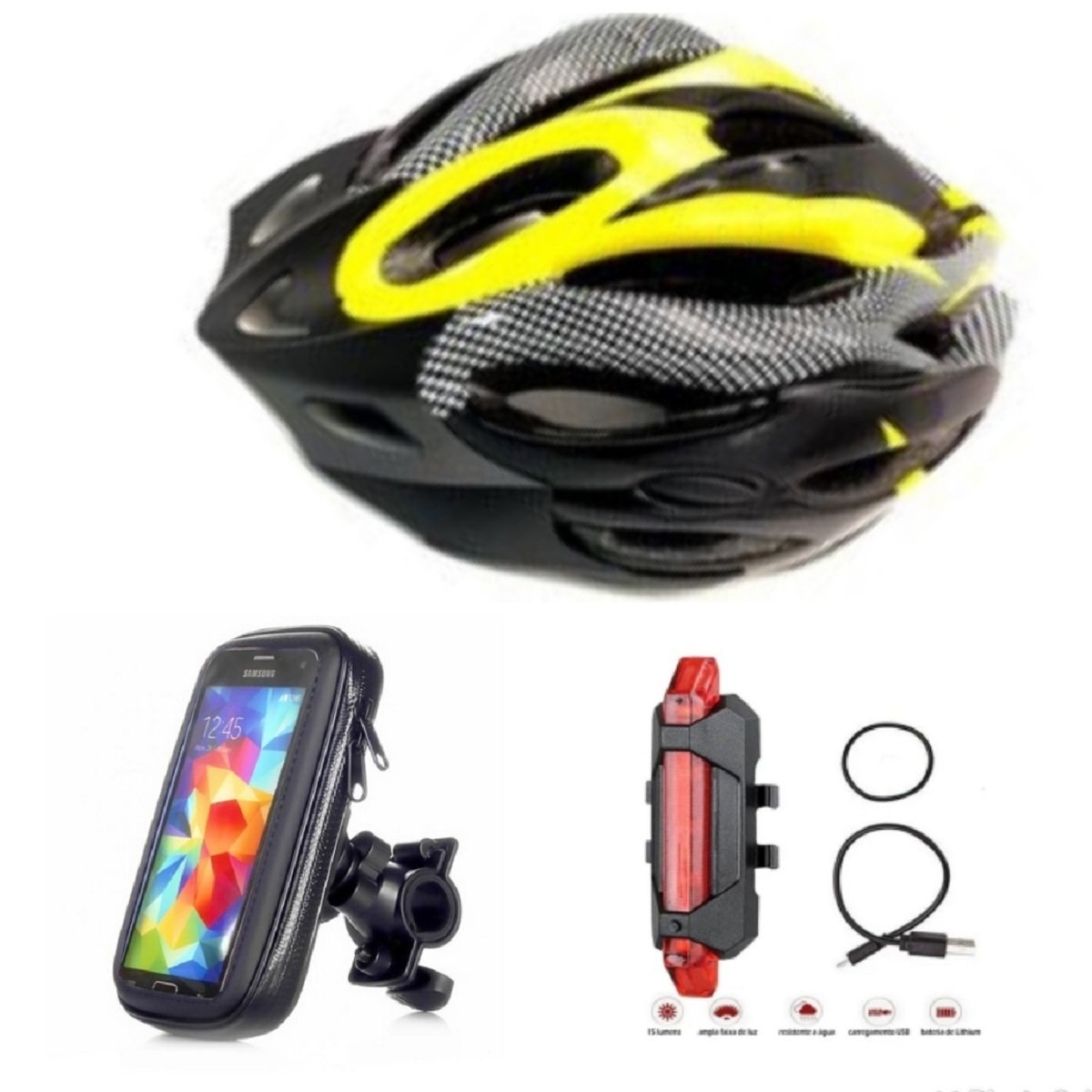 Capacete Segurança Bike Suporte Celular Luz de Led - 1