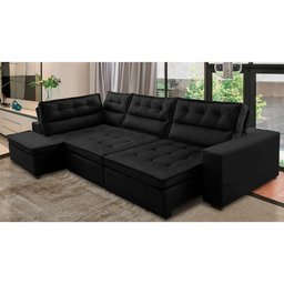 Sofá de Canto Retrátil e Reclinável com Molas LE 3,00x2,00m Viviane Suede Preto Madelina Decor - 1