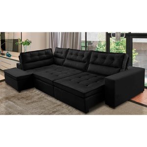 Sofá de Canto Retrátil e Reclinável com Molas LE 3,00x2,00m Viviane Suede Preto Madelina Decor