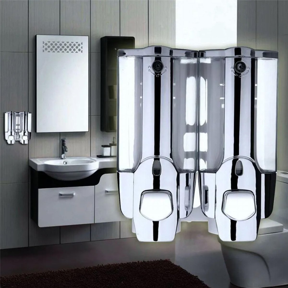 Dispenser Duplo Sabao Sabonete Kit 15 Uni Alcool Gel Shampoo Liquido Hotel Shopping - 3