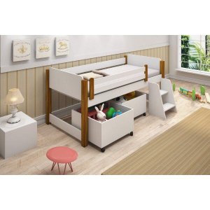Cama Infantil Elevada com Escada Naty Divaloto