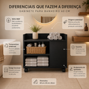 Ver imagem 4 de Gabinete Banheiro com Rodinhas 60cm MDP Porta Madeira 2 Nichos Preto