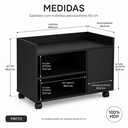 Ver imagem 3 de Gabinete Banheiro com Rodinhas 60cm MDP Porta Madeira 2 Nichos Preto