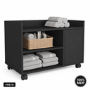 Ver imagem 2 de Gabinete Banheiro com Rodinhas 60cm MDP Porta Madeira 2 Nichos Preto